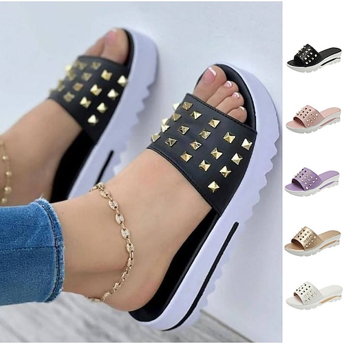 

Mujer Sandalias Zapatillas Pantuflas Sandalias con Cuña Tacones de cuña Zapatos Confort Diario Discoteca Remache Tacón Cuadrado Tacón Cuña Punta abierta Puntera abierta Moda Elegante Zapatos de Paseo