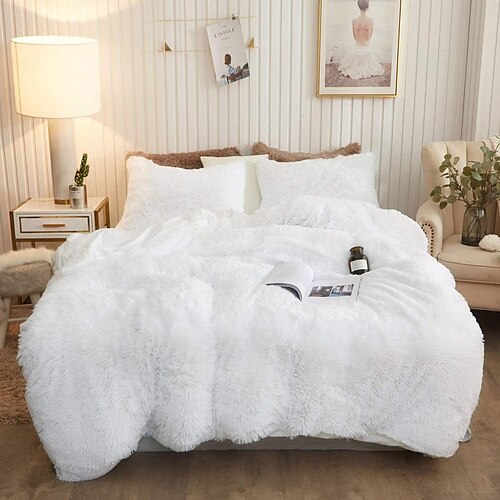 Gray Luxury Fluffy Shaggy Duvet Cover,Cute Faux Fur Comforter Set (1 Faux  Fur Du