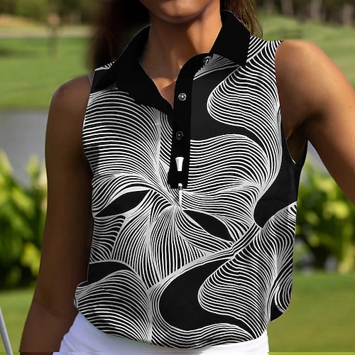 

Mulheres Camisa polo de caminhada Camisa de golfe Pólo de botões Respirável Secagem Rápida Pavio Humido Sem Manga Vestuário de golfe Roupas de golfe Normal Geometria Verão Tênis Golfe Pickleball