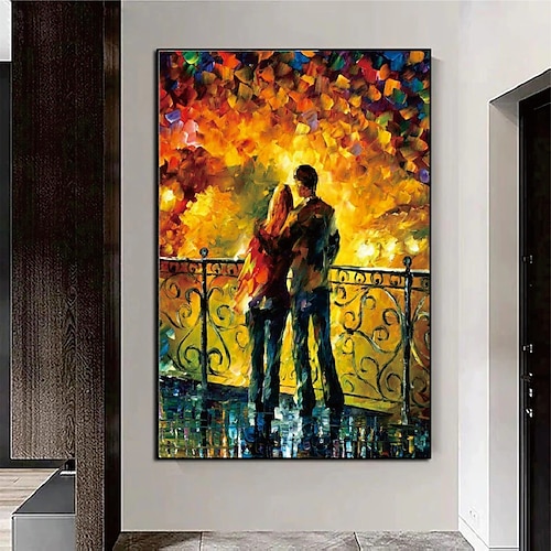 

Handmade Hand Painted Oil Painting Wall Modern Abstract Lover Painting Pattle Knife Art Canvas Painting Home Decoration Decor Rolled Canvas No Frame Unstretched