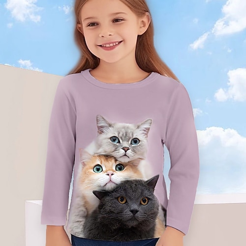 

Para Meninas Camiseta Manga Longa Camisa Camiseta Gráfico Desenho Animado Gato Impressão 3D Ativo Moda Estilo bonito Poliéster Ao ar livre Casual Diário Infantil Crewneck 3-12 anos Gráfico impresso