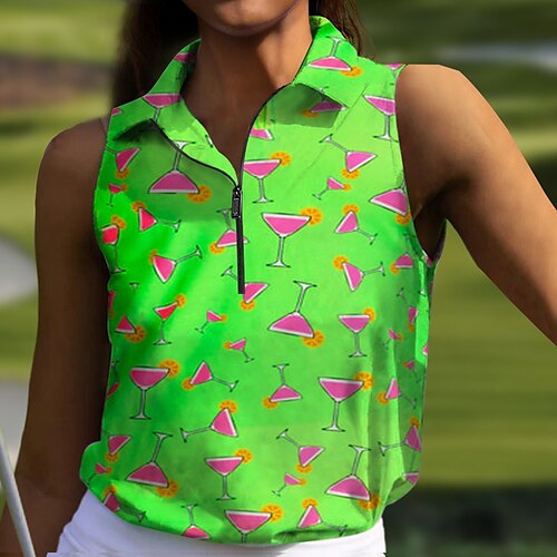 

Women's Polo Shirt Golf Shirt Breathable Quick Dry Moisture Wicking Sleeveless Golf Apparel Golf Clothes Regular Fit Zipper Printed Summer Tennis Golf Pickleball