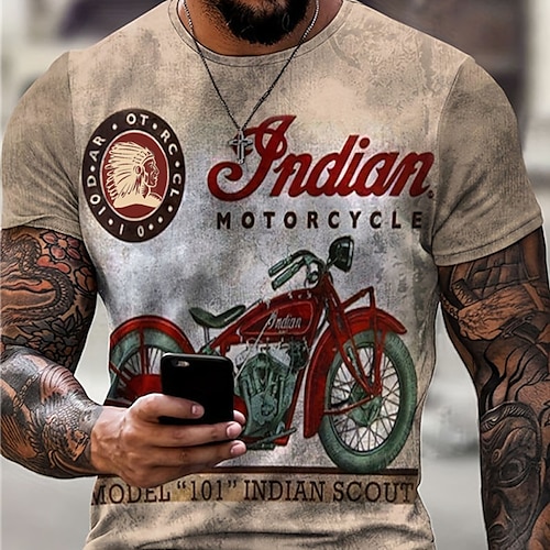 

Men's T shirt Tee Motorcycle T Shirt Graphic Motorcycle Fashion Designer Vintage Crew Neck Clothing Apparel Light Yellow Light Brown Lace Dark Brown 3D Print Outdoor Daily Sports