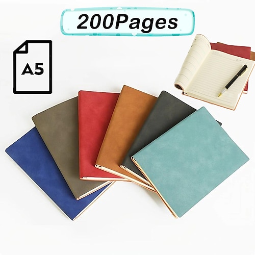 

cahier de journal en cuir ligné a5 5,8 × 8,3 pouces couverture souple en pu épaississement cahier de 200 pages pour voyageur de bureau scolaire, cadeau de retour à l'école