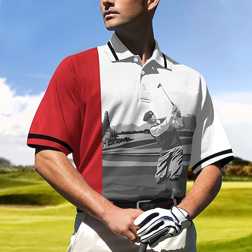 

Homens Camisa polo de caminhada Camisa de golfe Pólo de botões Respirável Secagem Rápida Pavio Humido Manga Curta Vestuário de golfe Roupas de golfe Normal Estampado Verão Tênis Golfe Pickleball