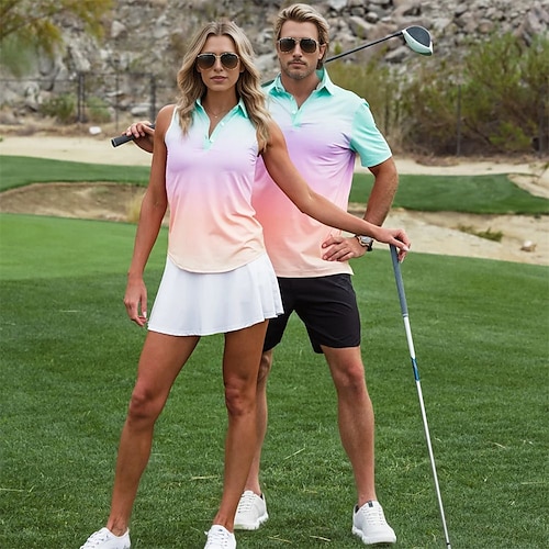 

Homme Femme T-shirt POLO Polo assorti vêtements de golf Respirable Séchage rapide Poids Léger Top Dégradé de Couleur Eté Le golf