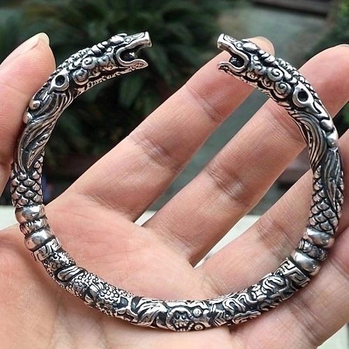 

Retro Viking Dragon Head Decor Open Bracelet Bohemian Style Alloy Jewelry Creative Exquisite Gift For Men Women