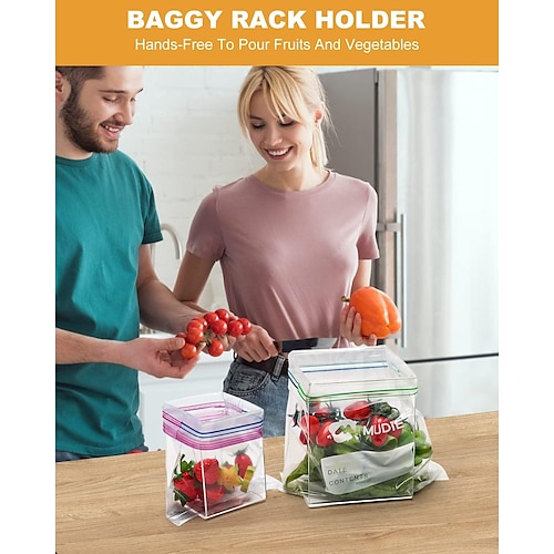 Baggy Rack Holder, Filling Freezer Bag Stand, Quart and Gallon Bag