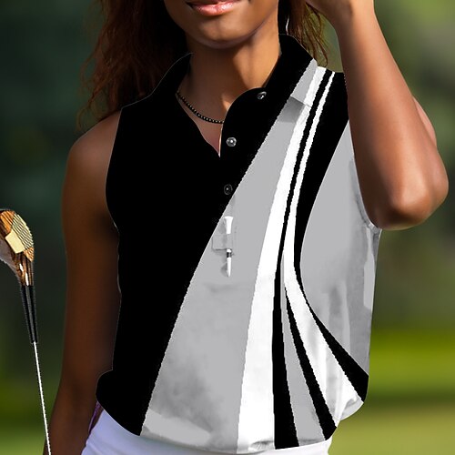 

Women's Polo Shirt Golf Shirt Button Up Polo Breathable Quick Dry Moisture Wicking Sleeveless Golf Apparel Golf Clothes Regular Fit Color Block Summer Tennis Golf Pickleball