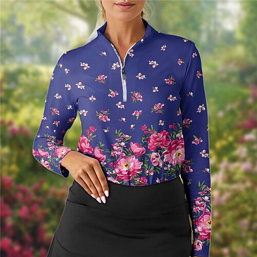 

Mujer Camisas de polo Camiseta de golf Transpirable Secado rápido Dispersor de humedad Manga Larga Ropa de golf ropa de golf Ajuste regular Cremallera Cuello alto Floral Primavera Otoño Tenis Golf