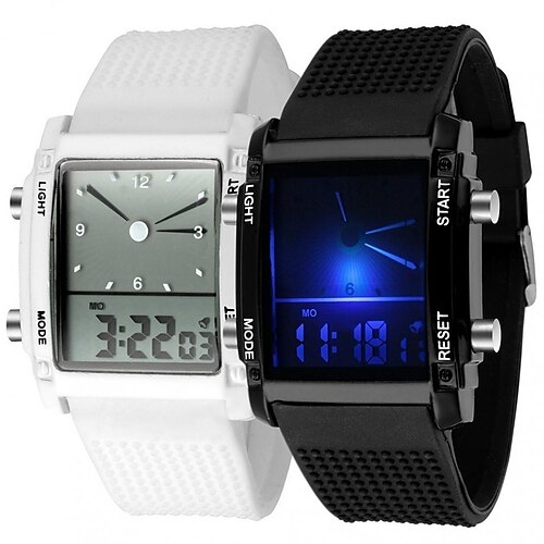 

Kreative Männer quadratisches Zifferblatt Dual Time Day Display Alarm bunte LED-Sport-Armbanduhr