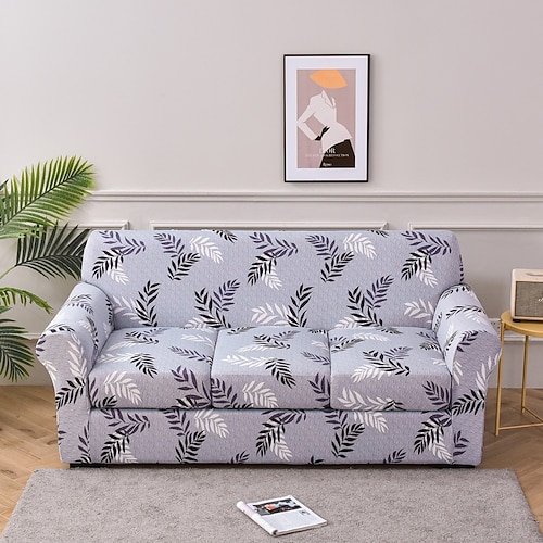 

Leaf Printed Stretch Couch Seat Cover for 3 Cushion Couch Sofa 4 Pieces Stretch Sofa Covers Removable Washable Soft Spandex Furniture Protector Anti Slip Dogs