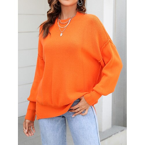 

Pull Maille Femme A côtes Tricoter énorme Couleur unie Col Ras du Cou mode Décontractées Extérieur du quotidien manche longue Eté Automne Noir Blanche S M L