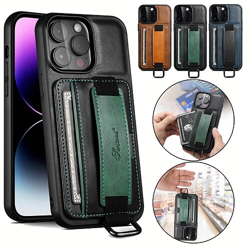 

teléfono Funda Para Apple iPhone 14 Pro Max 14 Plus 13 12 11 Pro Max X XR XS Funda Trasera con correa de muñeca Ranuras para tarjetas Caballete Color sólido TPU Cuero de PU