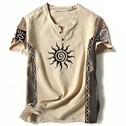 

Men's T shirt Tee Henley Shirt Graphic Color Block Tribal V Neck Clothing Apparel 3D Printing Outdoor Daily Short Sleeve Print Designer Classic Casual