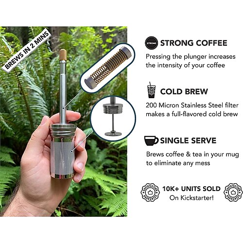 FinalPress Coffee and Tea Maker - Press the Plunger to Brew Anywhere - 304  Stainless Steel