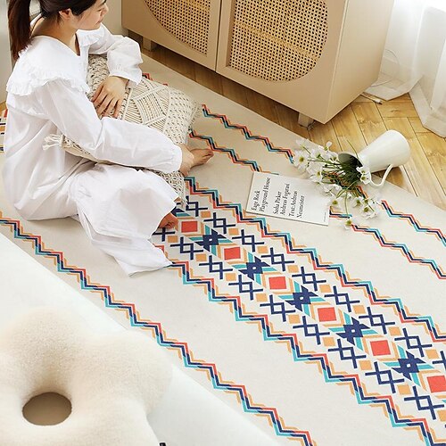 

Alfombrilla de lino y algodón retro para dormitorio, alfombrilla para mesita de noche, sofá para sala de estar, alfombrilla para mesa de café