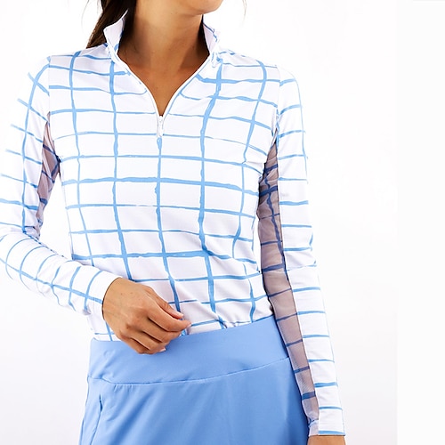 

Femme T-shirt POLO Chemise de golf Respirable Séchage rapide Evacuation de l'humidité manche longue Vêtements de golf Top Standard Zippé Col Montant Plaid Printemps Automne Tennis Le golf Pickleball