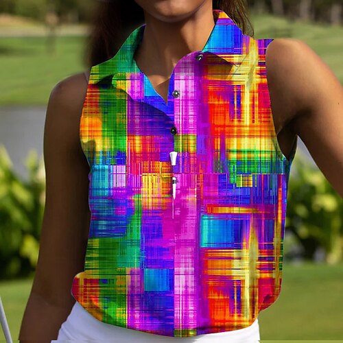 

Femme T-shirt POLO Chemise de golf Polo boutonné Respirable Séchage rapide Evacuation de l'humidité Sans Manches Vêtements de golf Top Standard Géométrique Eté Tennis Le golf Pickleball