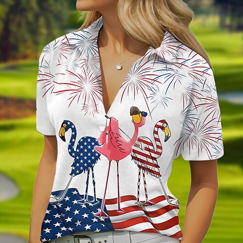 

Women's Polo Shirt Golf Shirt Breathable Quick Dry Moisture Wicking Short Sleeve Golf Apparel Golf Clothes Regular Fit V Neck Flag Summer Tennis Golf Pickleball