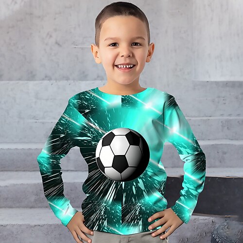  Fiú 3D Grafika Futball Póló Hosszú ujj 3D nyomtatás Nyár Tavasz Ősz Sportok Divat Utcai sikk Poliészter Gyerekek 3-12 év Szabadtéri Hétköznapi Napi Normál
