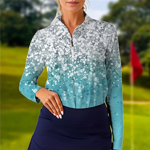 

Mulheres Camisa polo de caminhada Camisa de golfe Respirável Secagem Rápida Pavio Humido Manga Longa Vestuário de golfe Roupas de golfe Normal Zíper Colarinho Alto Cores Gradiente Primavera Outono