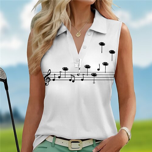 

Mulheres Camisa polo de caminhada Camisa de golfe Pólo de botões Respirável Secagem Rápida Pavio Humido Sem Manga Vestuário de golfe Roupas de golfe Normal Estampado Verão Tênis Golfe Pickleball