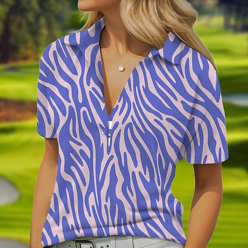 

Mulheres Camisa polo de caminhada Camisa de golfe Respirável Secagem Rápida Pavio Humido Manga Curta Vestuário de golfe Roupas de golfe Normal Em V Estampado Verão Tênis Golfe Pickleball