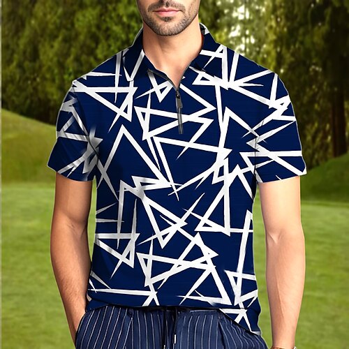 

Herren poloshirt Golfhemd Atmungsaktiv Schnelltrocknend Feuchtigkeitsableitung Kurzarm Golfbekleidung Golfkleidung Regular Fit Zip Geometrisch Sommer Tennis Golfspiel Pickleball