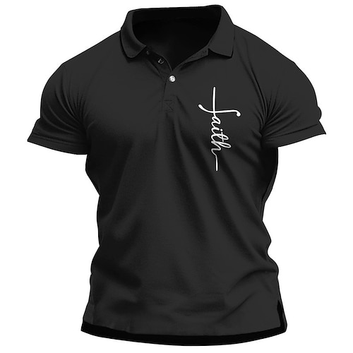 

Homens Polos de botões pólo de lapela Camisa polo de algodão polo gráfico Camiseta Polo Estampas Abstratas Cruz Aberto para a Lateral Preto Branco Vinho Azul Marinha Ao ar livre Rua Manga Curta