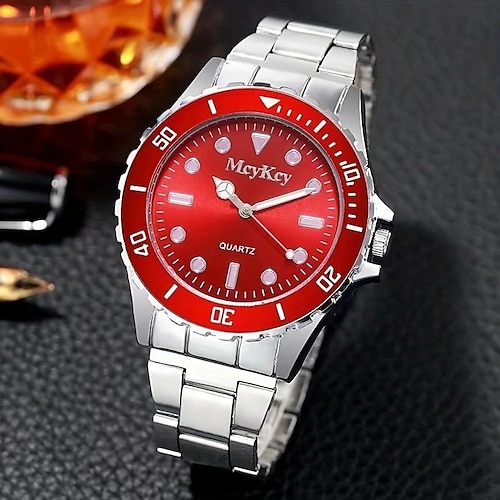 

Stylish Round Pointer Quartz Watch with Rhinestone Decor Stainless Steel Band - Perfect for Women Men!