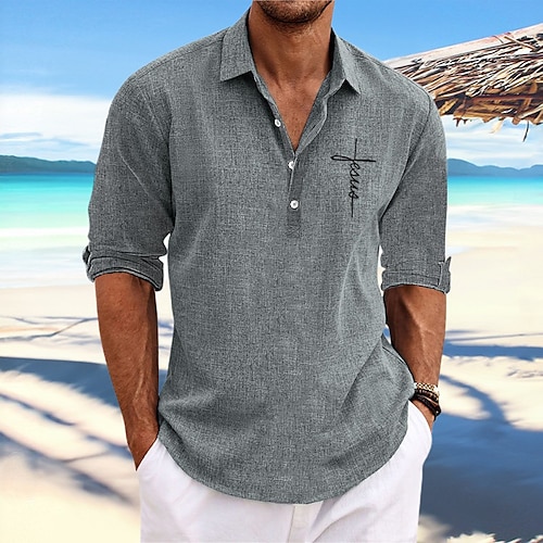 

Herren Hemd leinenhemd Grafik-Drucke Kreuz Ständer Schwarz Blau Khaki Grau Outdoor Strasse Langarm Bedruckt Bekleidung Leinen Modisch Strassenmode Designer Brautkleider schlicht