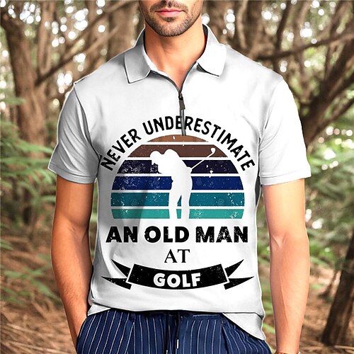 

Homens Camisa polo de caminhada Camisa de golfe Pólo de botões Respirável Secagem Rápida Pavio Humido Manga Curta Vestuário de golfe Roupas de golfe Normal Letra Estampado Verão Tênis Golfe Pickleball