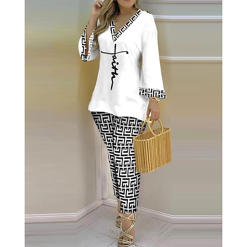 

Mujer Camisa Conjuntos de pantalones Pantalones Ropa de calle Negro Blanco Casual Diario Graphic Plaid Estampado Un Hombro S M L XL 2XL