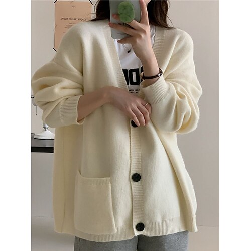 

Gilet Cardigan Maille Femme A côtes Tricoter Bouton Poche Couleur unie Col V mode Décontractées du quotidien Rendez-vous manche longue Eté Automne Noir Rouge Taille unique