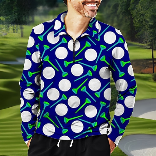 

Homens Camisa polo de caminhada Camisa de golfe Respirável Secagem Rápida Pavio Humido Manga Longa Vestuário de golfe Roupas de golfe Normal Zíper Estampado Primavera Outono Tênis Golfe Pickleball