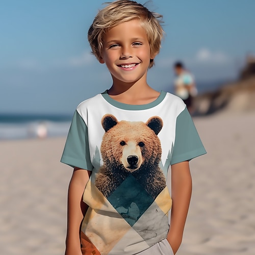 

Para Meninos Camiseta Manga Curta Camisa Camiseta Gráfico Animal Urso Impressão 3D Ativo Esportes Moda Poliéster Ao ar livre Casual Diário Infantil Crewneck 3-12 anos Gráfico impresso em 3D Normal