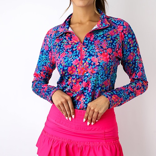 

Mulheres Camisa polo de caminhada Camisa de golfe Respirável Secagem Rápida Pavio Humido Manga Longa Vestuário de golfe Roupas de golfe Normal Zíper Colarinho Alto Floral Primavera Outono Tênis Golfe