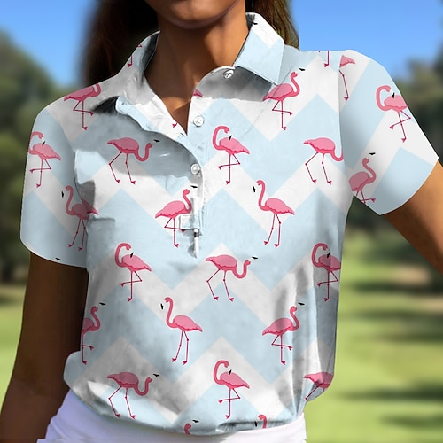 

Mulheres Camisa polo de caminhada Camisa de golfe Pólo de botões Respirável Secagem Rápida Pavio Humido Manga Curta Vestuário de golfe Roupas de golfe Normal Flamingo Verão Tênis Golfe Pickleball