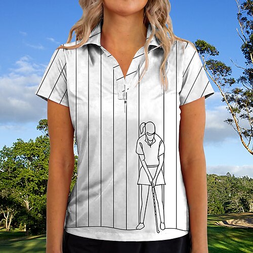 

Femme T-shirt POLO Chemise de golf Respirable Séchage rapide Evacuation de l'humidité Manche Courte Vêtements de golf Top Standard Col en V Rayure Imprimé Eté Tennis Le golf Pickleball