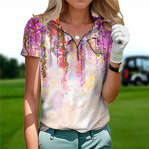 

Femme T-shirt POLO Chemise de golf Respirable Séchage rapide Evacuation de l'humidité Manche Courte Vêtements de golf Top Standard Zippé Imprimé Eté Tennis Le golf Pickleball