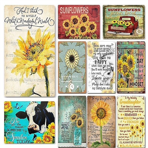 

1pc Flower Metal Tin Sign Sunflower Tin Sign Vintage Wall Decor, Painting Wall Hanging For Outside Decor Garden Decor Home Decor Wall Art Metal Tin Sign 20x30cm/8''x12''