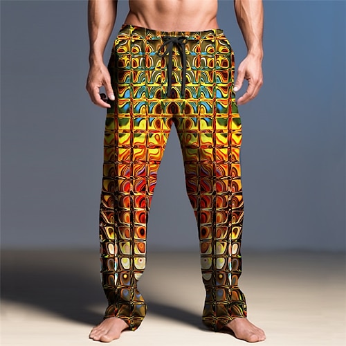 

Herren Hose Hosen Sommerhosen Strandhose Kordelzug Elastische Taille 3D-Druck Plaid 3D-Druck Grafik-Drucke Komfort Casual Täglich Festtage Strassenmode Hawaiianisch Gelb Blau