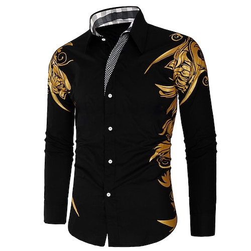 

Men's Button Up Shirt Dress Shirt Collared Shirt Black Wine Navy Blue Long Sleeve Graphic Collar Summer Spring Wedding Street Clothing Apparel