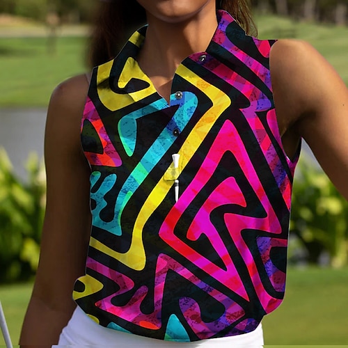 

Mulheres Camisa polo de caminhada Camisa de golfe Pólo de botões Respirável Secagem Rápida Pavio Humido Sem Manga Vestuário de golfe Roupas de golfe Normal Geométrica Verão Tênis Golfe Pickleball