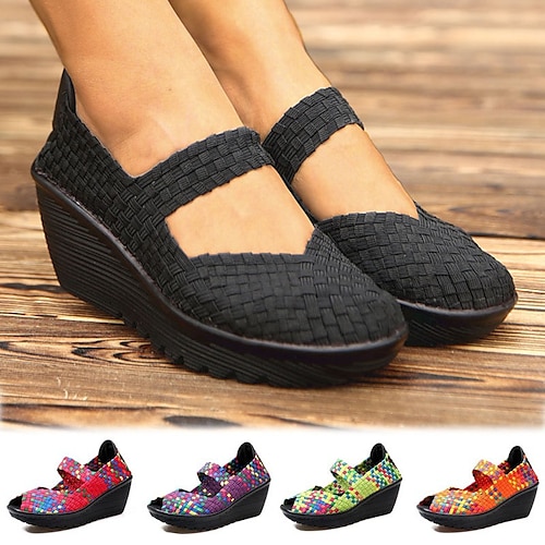 

Mujer Sandalias Mocasines Sandalias con Cuña Zapatos Confort Tallas Grandes Diario Verano Tacón Cuña Dedo redondo Casual Confort Tela Elástica Mocasín Bloque de color Trenzado Negro / blanco Negro