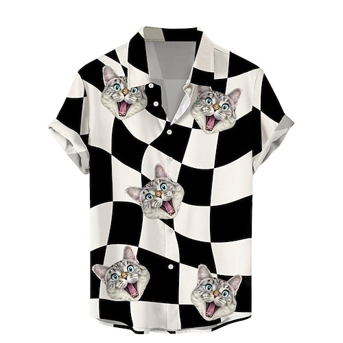 

Homens Camisa Social Desenho Animado Xadrez Estampas Abstratas mãos Aberto para a Lateral Preto Branco Ao ar livre Rua Manga Curta Imprimir Roupa Moda Roupa de rua Designer Casual