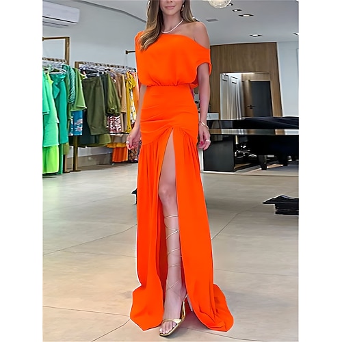 

Women's Sheath Dress Formal Dress Long Dress Maxi Dress Colorful Black White Short Sleeve Pure Color Backless Summer Spring Off Shoulder Party Evening Party Slim 2023 S M L XL