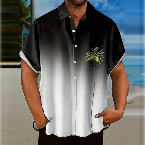 

Men's Shirt Summer Hawaiian Shirt Gradient Coconut Tree Graphic Prints Turndown Black Outdoor Street Short Sleeves Print Clothing Apparel Fashion Designer Casual Soft