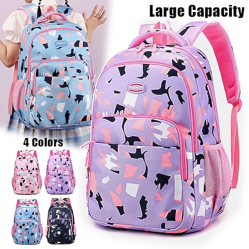 

Women's Backpack School Bag Bookbag Commuter Backpack School Daily Geometric Pattern Nylon Large Capacity Lightweight Durable Zipper Pink Navy Blue Sky Blue